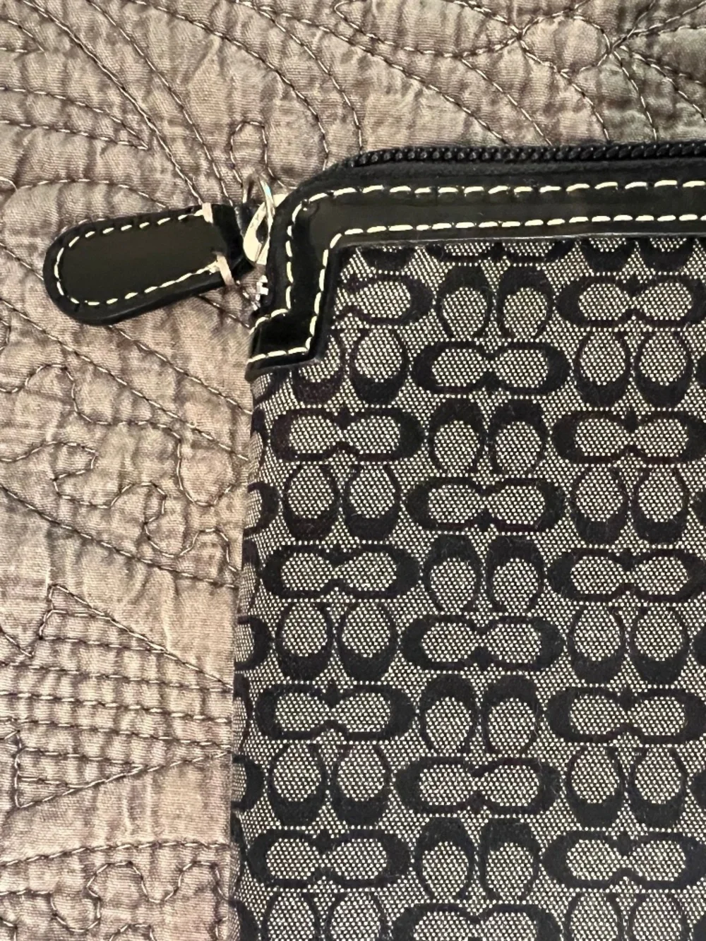 Coach Jacquard Fabric Monogram Tablet Sleeve with Zippered Patent Leather Top